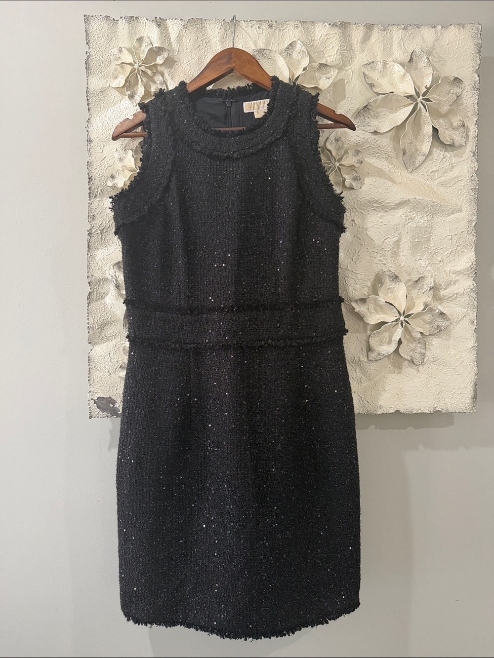 Michael Kors Black Tweed Sequin Sheath Dress Sleeveless Size 8